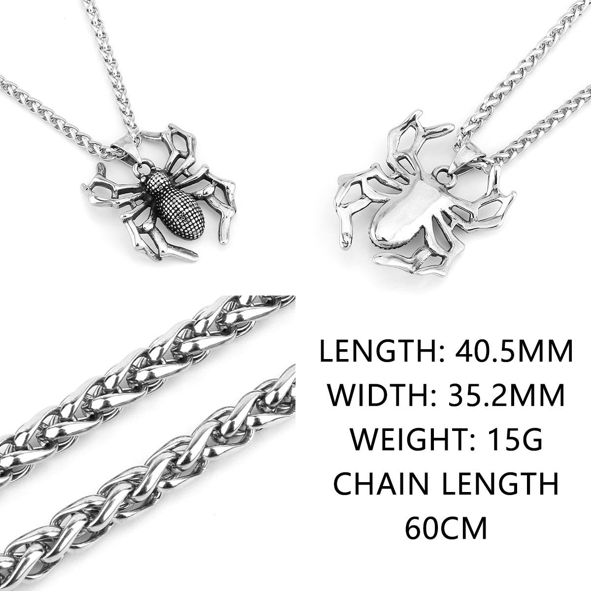 Gothic Spider Necklace โ Stainless Steel Arachnid Pendant โ Dark Gothic Jewelry Gift for Men & Women