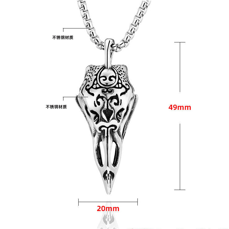 Silver Raven Bird Skull Pendant Necklace: Stainless Steel Steampunk Jewellery