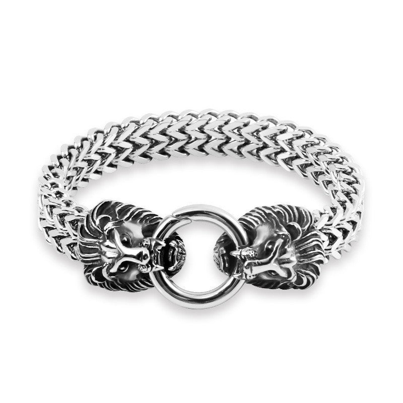 Silver Lion Head Mesh Bracelet – Stainless Steel Bold Chain Bracelet, Luxury Statement Jewelry