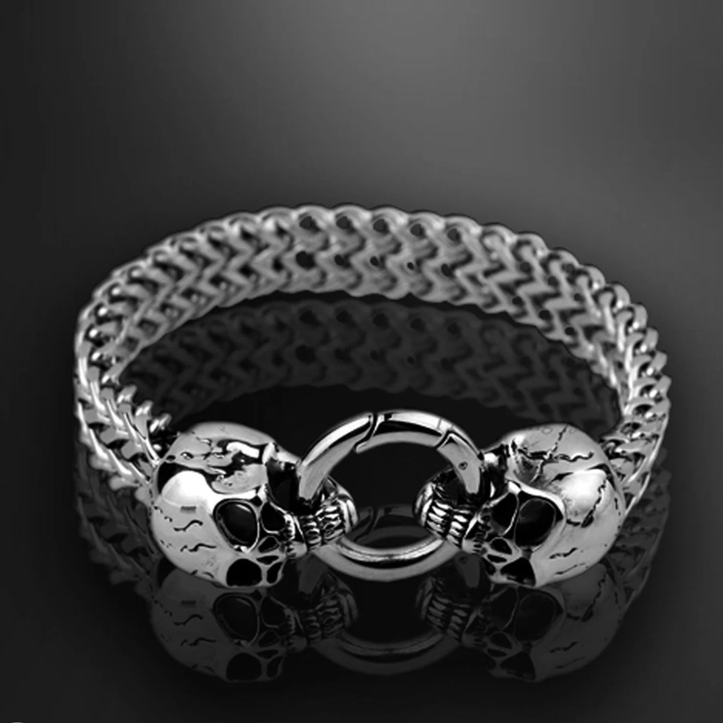 SKULL Bracelet, Skull Bracelet, Steel, Double Skull, Skull Bracelet