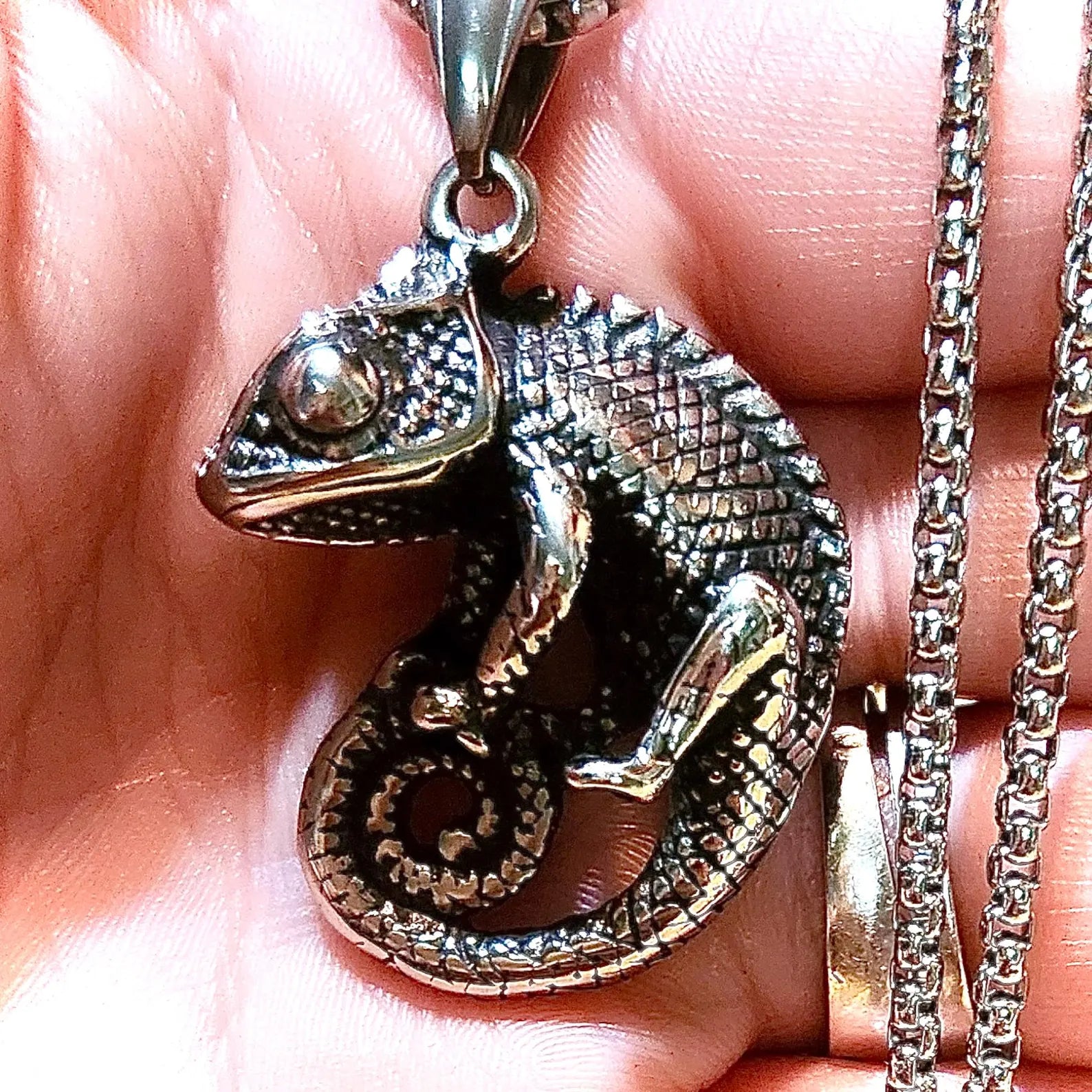 Chameleon Necklace, Lizard Pendant, Reptile Lover Gifts, Stainless Steel Necklace, Birthday Gift, Cool Necklace Pendant, Wildlife Jewelry