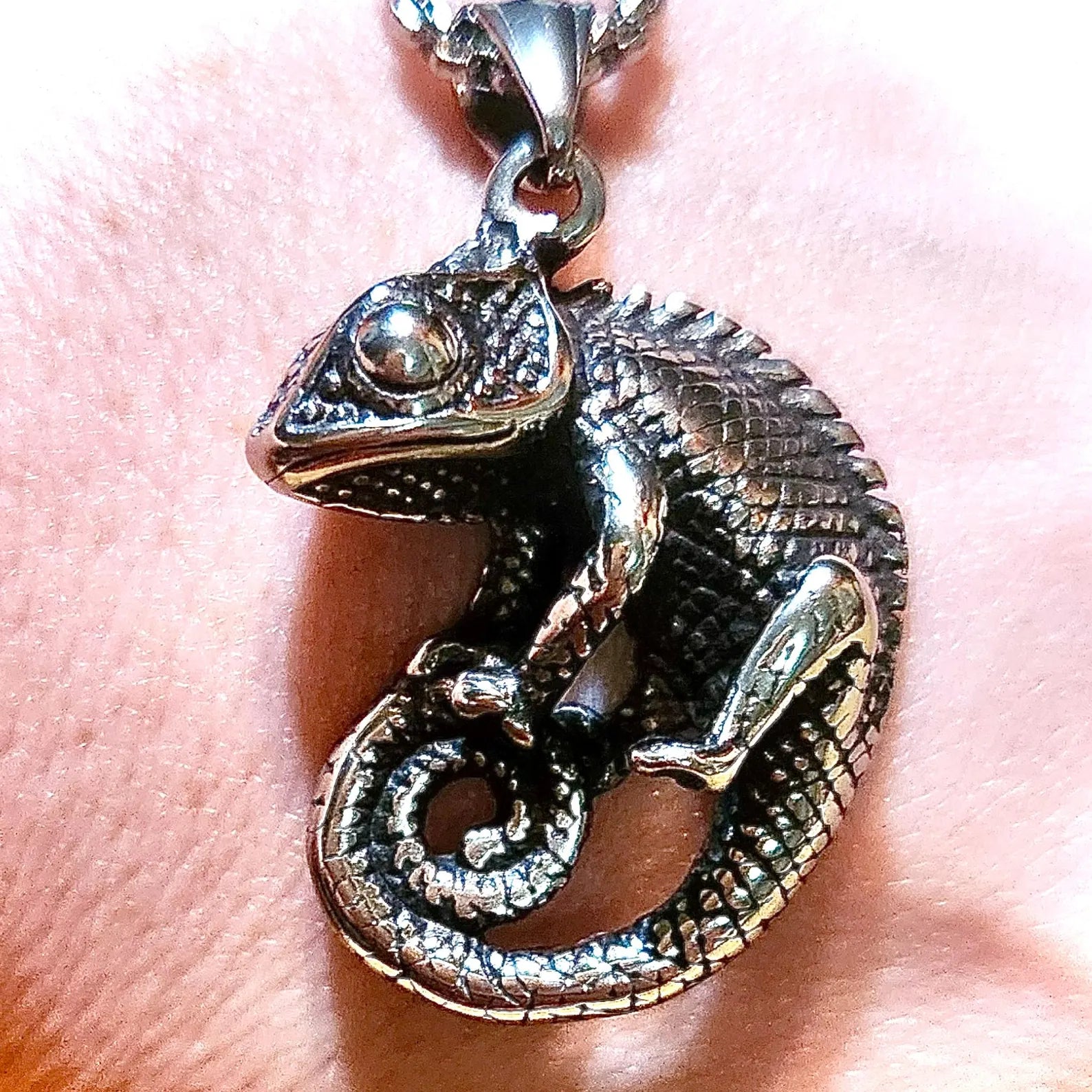 Chameleon Necklace, Lizard Pendant, Reptile Lover Gifts, Stainless Steel Necklace, Birthday Gift, Cool Necklace Pendant, Wildlife Jewelry