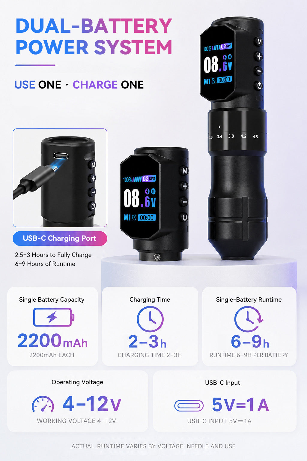 Black-Samurai Wireless Tattoo Pen Machine with Two Batteries