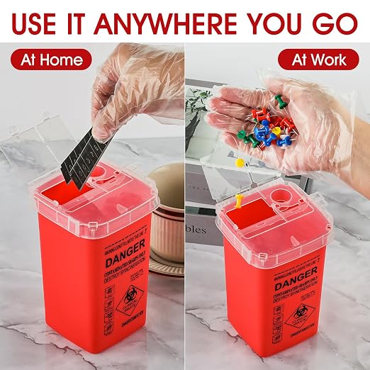 Sharps Container with Split Lid Design and Locking Mechanism for Sharp Waste Disposal, 1 Quart