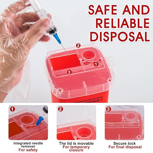 Sharps Container with Split Lid Design and Locking Mechanism for Sharp Waste Disposal, 1 Quart