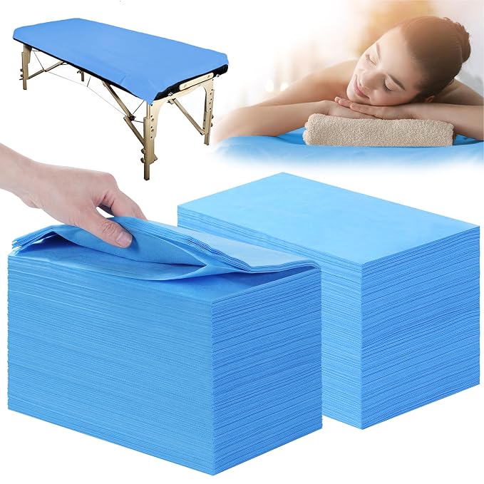 Disposable Bed Sheets for Waterproof Massage Table Sheet Soft Non Woven Fabric SPA Bed Cover Breathable for Tattoos 50PCS (Blue)