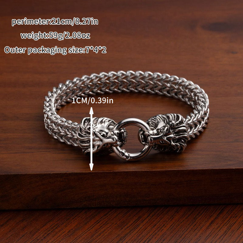 Silver Lion Head Mesh Bracelet – Stainless Steel Bold Chain Bracelet, Luxury Statement Jewelry