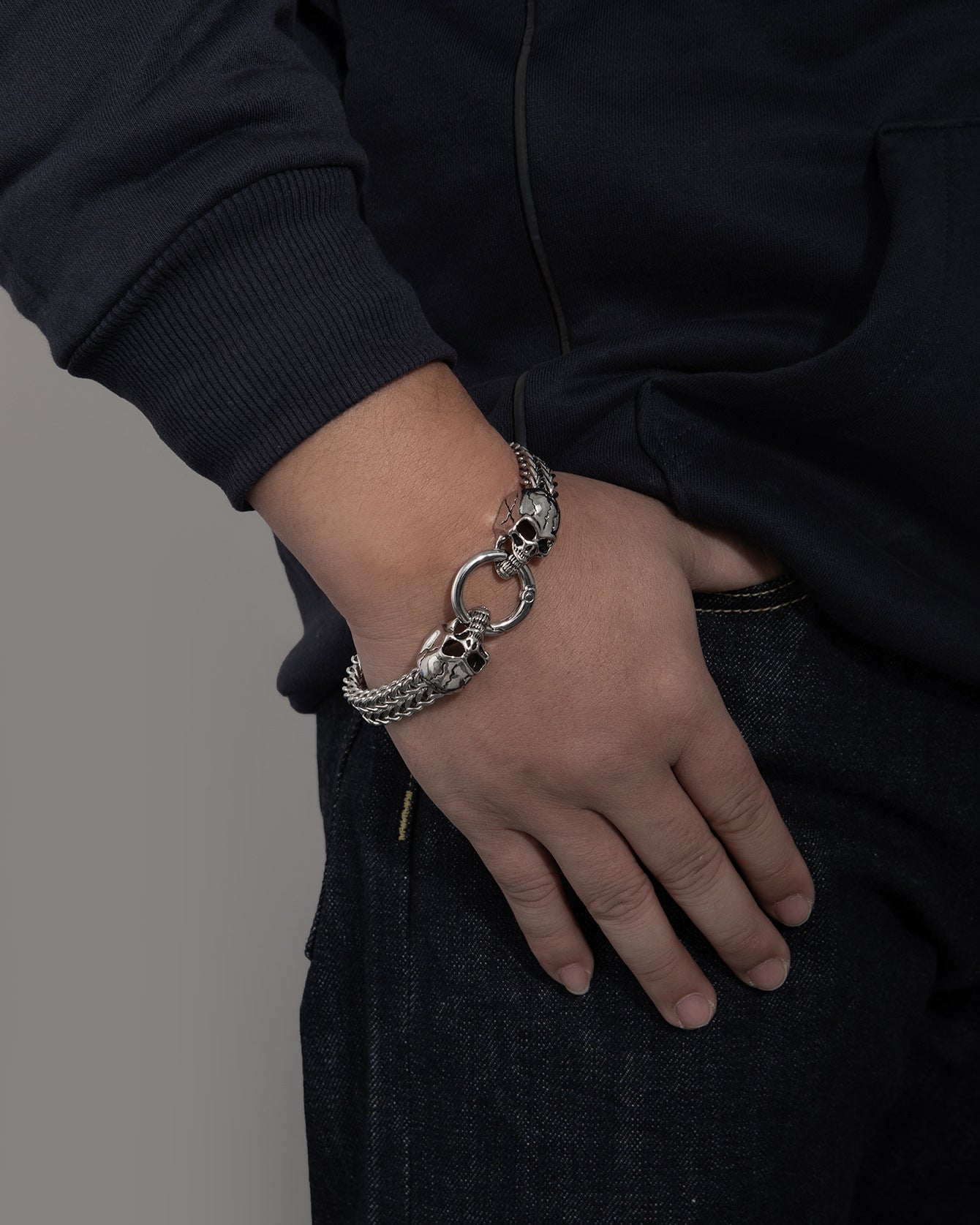 SKULL Bracelet, Skull Bracelet, Steel, Double Skull, Skull Bracelet