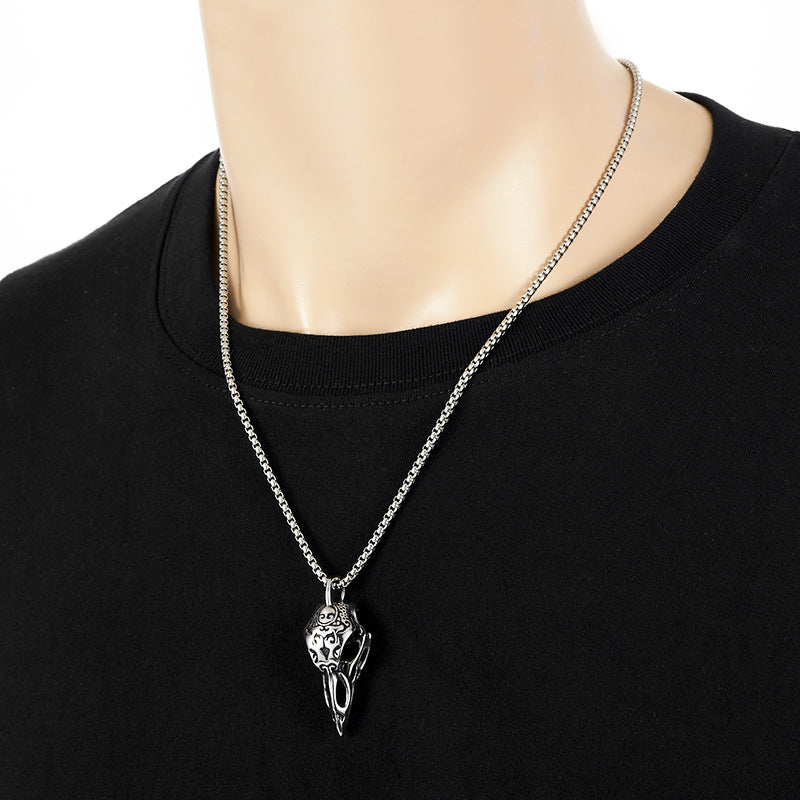 Silver Raven Bird Skull Pendant Necklace: Stainless Steel Steampunk Jewellery