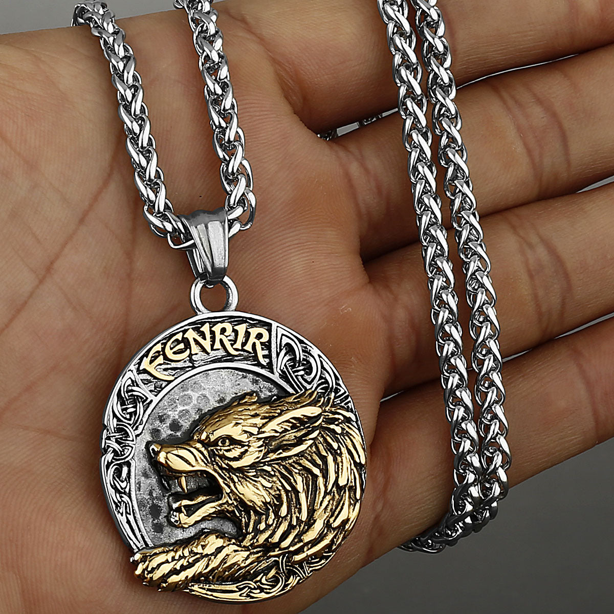 Viking Fenrir Wolf Pendant Necklace – Nordic Rune Engraved, Stainless Steel, Durable & Hypoallergenic