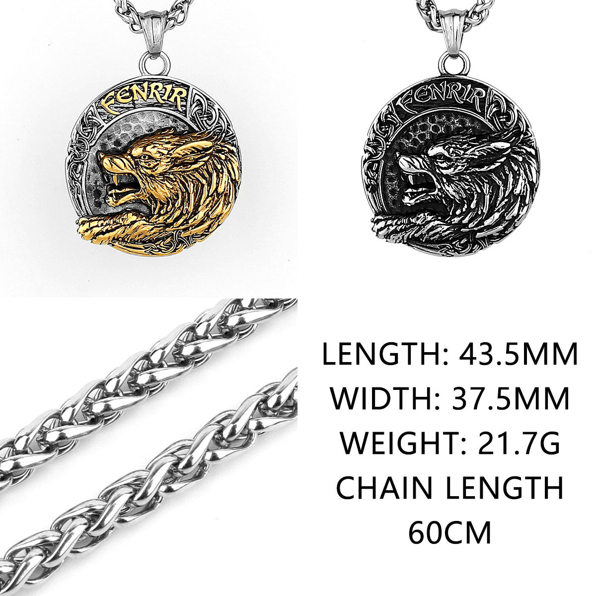 Viking Fenrir Wolf Pendant Necklace – Nordic Rune Engraved, Stainless Steel, Durable & Hypoallergenic