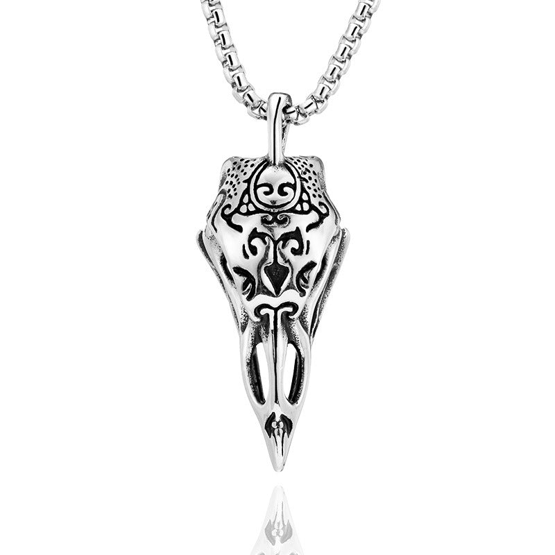 Silver Raven Bird Skull Pendant Necklace: Stainless Steel Steampunk Jewellery