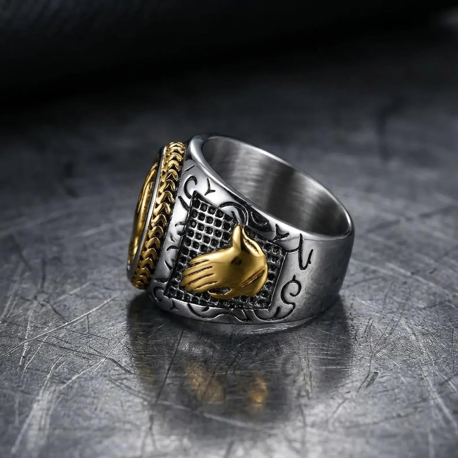 Gold Cross Signet Ring – Christian Faith Ring for Men, Stainless Steel Religious Ring, Black Onyx Style Cross Ring, Catholic Jewelry